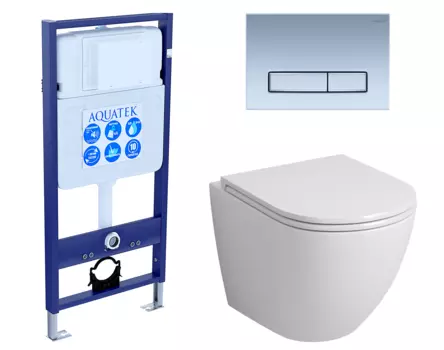 Комплект 3 в 1 инсталляция Акватек Standart 50 + Унитаз подвесной Grossman GR-4455S с кнопкой хром матовой INS-0000012 + GR-4455S + KDI-0000024