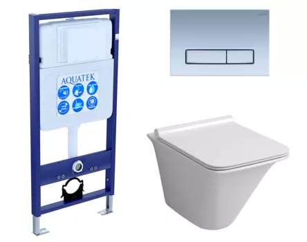 Комплект 3 в 1 инсталляция Акватек Standart 50 + Унитаз подвесной Grossman GR-4413S с кнопкой хром матовой INS-0000012 + GR-4413S + KDI-0000024