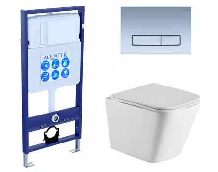 Комплект 3 в 1 инсталляция Акватек Standart 50 + Подвесной унитаз WeltWasser Gelbach 043 GL-WT с кнопкой хром матовой INS-0000012 + 10000011749 + KDI-0000024