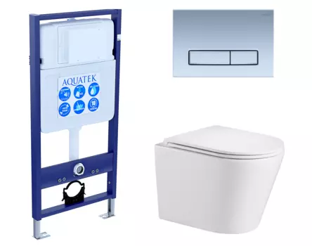 Комплект 3 в 1 инсталляция Акватек Standart 50 + Подвесной унитаз WeltWasser Salzbach 043 GL-WT с кнопкой хром матовой INS-0000012 + 10000008257 + KDI-0000024