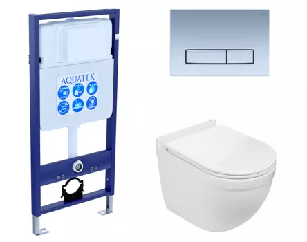 Комплект 3 в 1 инсталляция Акватек Standart 50 + Подвесной унитаз WeltWasser Heimbach 043 GL-WT с кнопкой хром матовой INS-0000012 + 10000008260 + KDI-0000024
