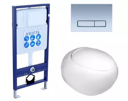 Комплект 3 в 1 инсталляция Акватек Standart 50 + Подвесной унитаз WeltWasser Jeckenbach с кнопкой хром матовой INS-0000012 + 10000003809 + KDI-0000024