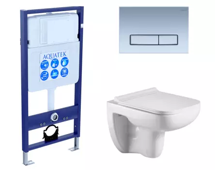 Комплект 3 в 1 инсталляция Акватек Standart 50 + Подвесной унитаз WeltWasser Kehlbach 004 GL-WT с кнопкой хром матовой INS-0000012 + 10000003810 + KDI-0000024
