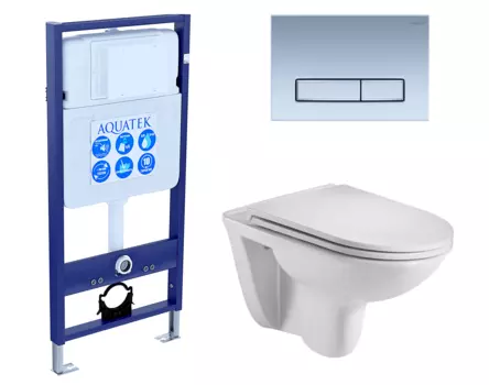 Комплект 3 в 1 инсталляция Акватек Standart 50 + Подвесной унитаз WeltWasser Baarbach 004 GL-WT с кнопкой хром матовой INS-0000012 + 10000003811 + KDI-0000024