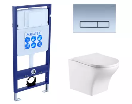 Комплект 3 в 1 инсталляция Акватек Standart 50 + Подвесной унитаз WeltWasser Odenbach 004 GL-WT с кнопкой хром матовой INS-0000012 + 10000003704 + KDI-0000024