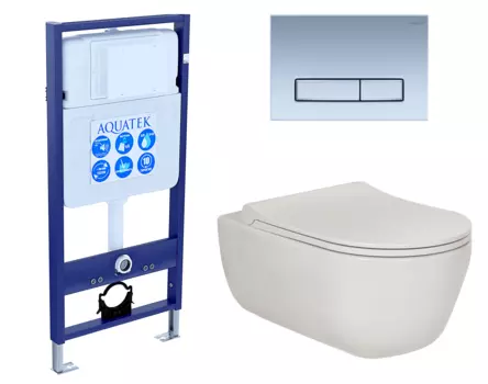 Комплект 3 в 1 инсталляция Акватек Standart 50 + Унитаз подвесной Berges Wasserhaus Ego XL 082118 с кнопкой хром матовой INS-0000012 + 082118 + KDI-0000024