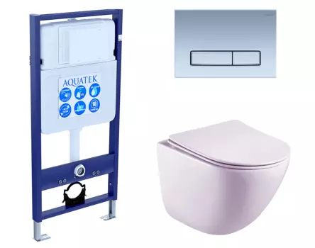 Комплект 3 в 1 инсталляция Акватек Standart 50 + Унитаз подвесной Esbano Lotus ESUPLOTUW с кнопкой хром матовой INS-0000012 + ESUPLOTUW + KDI-0000024