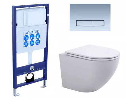 Комплект 3 в 1 инсталляция Акватек Standart 50 + Подвесной унитаз SinteSi EVI с кнопкой хром матовой INS-0000012 + SIN-TS-EVI-151 + KDI-0000024