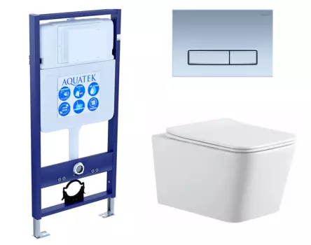 Комплект 3 в 1 инсталляция Акватек Standart 50 + Подвесной унитаз SinteSi BALTI с кнопкой хром матовой INS-0000012 + SIN-TS-BLT-171 + KDI-0000024