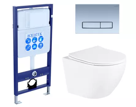 Комплект 3 в 1 инсталляция Акватек Standart 50 + Унитаз подвесной BelBagno Uno BB3105CHR/SC с кнопкой хром матовой INS-0000012 + BB3105CHR/SC + KDI-0000024