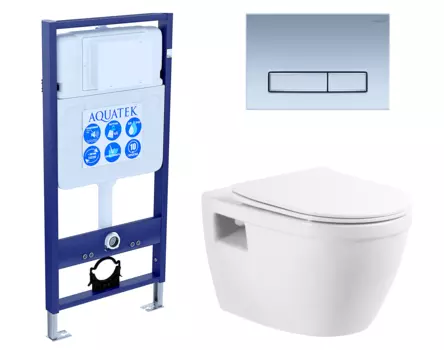 Комплект 3 в 1 инсталляция Акватек Standart 50 + Унитаз подвесной BelBagno Loto BB070CHR/SC с кнопкой хром матовой INS-0000012 + BB070CHR/SC + KDI-0000024