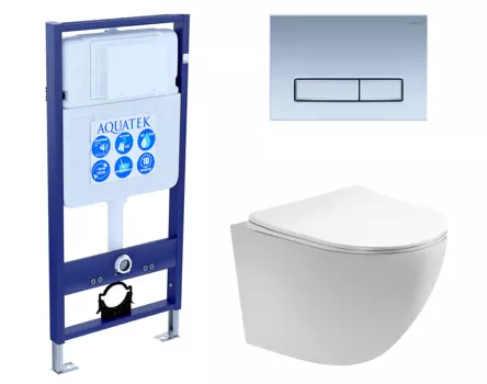 Комплект 3 в 1 инсталляция Акватек Standart 50 + Унитаз подвесной Акватек Европа AQ1900-00 с кнопкой хром матовой INS-0000012 + AQ1900-00 + KDI-0000024