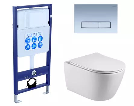 Комплект 3 в 1 инсталляция Акватек Standart 50 + Унитаз подвесной Акватек Вега AQ1905-00 с кнопкой хром матовой INS-0000012 + AQ1905-00 + KDI-0000024