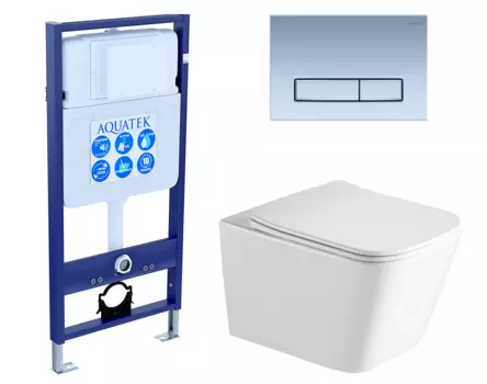Комплект 3 в 1 инсталляция Акватек Standart 50 + Унитаз подвесной SantiLine SL-5007 с кнопкой хром матовой INS-0000012 + SL-5007 + KDI-0000024