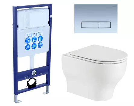 Комплект 3 в 1 инсталляция Акватек Standart 50 + Подвесной унитаз WeltWasser Erlenbach 004 GL-WT с кнопкой хром матовой INS-0000012 + 10000003807 + KDI-0000024