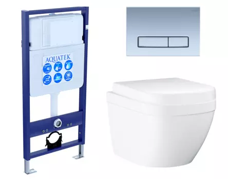 Комплект 3 в 1 инсталляция Акватек Standart 50 + Унитаз подвесной Grohe Euro Ceramic 39206000 с кнопкой хром матовой INS-0000012 + 39206000 + 39330001 + KDI-0000024