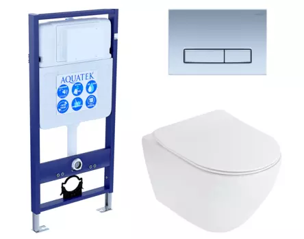 Комплект 3 в 1 инсталляция Акватек Standart 50 + Унитаз подвесной Cezares Stylus CZR-513-TH-R с кнопкой хром матовой INS-0000012 + CZR-513-TH-R + CZR-2011-SC + KDI-0000024