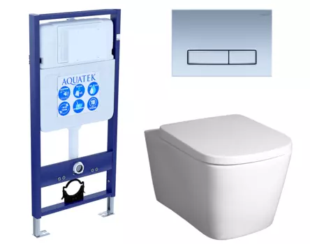 Комплект 3 в 1 инсталляция Акватек Standart 50 + Унитаз подвесной BelBagno Albano BB120CHR с кнопкой хром матовой INS-0000012 + BB120CHR + BB120SC + KDI-0000024