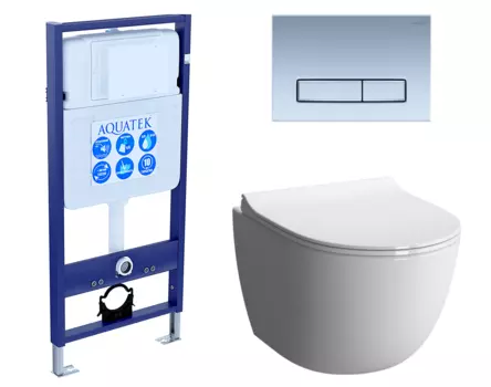 Комплект 3 в 1 инсталляция Акватек Standart 50 + Унитаз подвесной VitrA Sento 7748В003-0075 с кнопкой хром матовой INS-0000012 + 7748B003-0075 + 130-003-009 + KDI-0000024