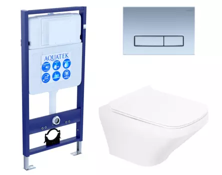 Комплект 3 в 1 инсталляция Акватек Standart 50 + Унитаз подвесной BelBagno Sela BB3201CHR с кнопкой хром матовой INS-0000012 + BB3201CHR + BB3201SC + KDI-0000024