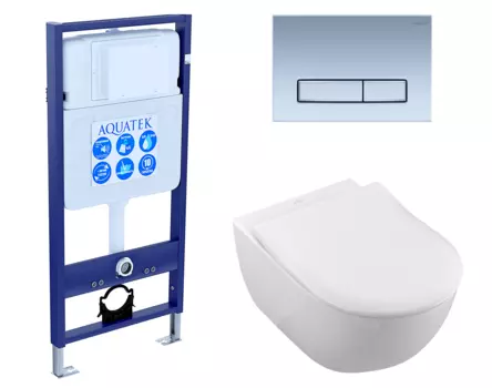 Комплект 3 в 1 инсталляция Акватек Standart 50 + Унитаз подвесной Villeroy & Boch Subway 2.0 с кнопкой хром матовой INS-0000012 + 5614R201 + KDI-0000024