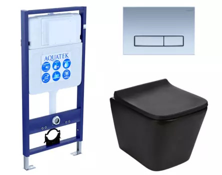 Комплект 3 в 1 инсталляция Акватек Standart 50 + Подвесной унитаз WeltWasser Gelbach 041 MT-BL черный с кнопкой хром матовой INS-0000012 + 10000008262 + KDI-0000024