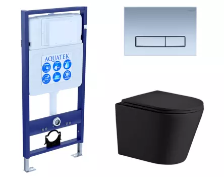 Комплект 3 в 1 инсталляция Акватек Standart 50 + Подвесной унитаз WeltWasser Salzbach 043 MT-BL черный с кнопкой хром матовой INS-0000012 + 10000008258 + KDI-0000024