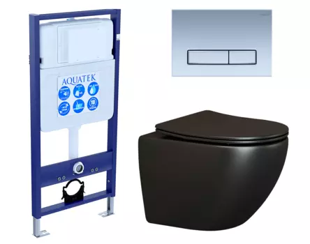 Комплект 3 в 1 инсталляция Акватек Standart 50 + Унитаз подвесной Ceramica Nova Metropol CN4002MB черный с кнопкой хром матовой INS-0000012 + CN4002MB + KDI-0000024
