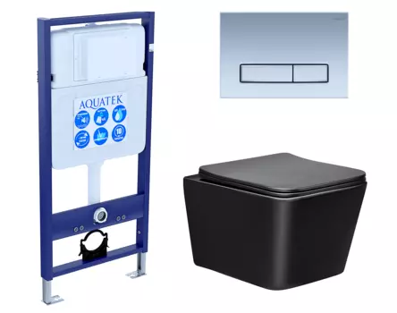 Комплект 3 в 1 инсталляция Акватек Standart 50 + Унитаз Vincea Q-Line VT1-12MB черный с кнопкой хром матовой INS-0000012 + VT1-12MB + KDI-0000024