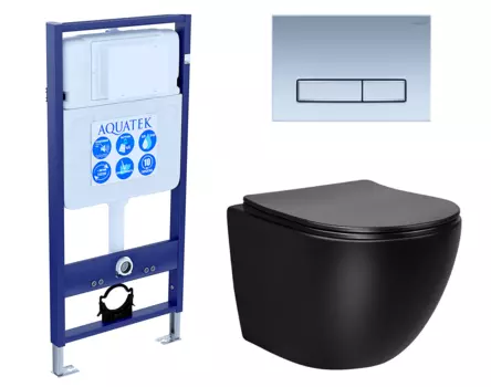 Комплект 3 в 1 инсталляция Акватек Standart 50 + Унитаз Vincea Globo VT1-14MB черный с кнопкой хром матовой INS-0000012 + VT1-14MB + KDI-0000024