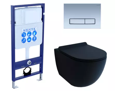 Комплект 3 в 1 инсталляция Акватек Standart 50 + Унитаз подвесной Esbano Garcia черный с кнопкой хром матовой INS-0000012 + ESUPGARCBM + KDI-0000024