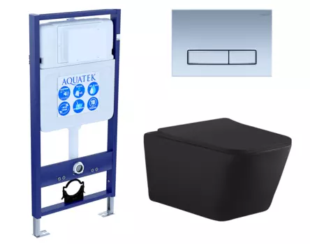 Комплект 3 в 1 инсталляция Акватек Standart 50 + Унитаз подвесной Aquanet Tavr-W BW 287011 черный с кнопкой хром матовой INS-0000012 + 287011 + KDI-0000024