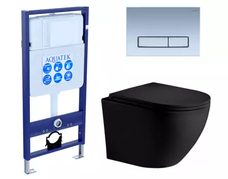 Комплект 3 в 1 инсталляция Акватек Standart 50 + Унитаз подвесной Weltwasser WW Merzbach 043 MT-BL черный с кнопкой хром матовой INS-0000012 + 10000008255 + KDI-0000024