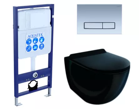 Комплект 3 в 1 инсталляция Акватек Standart 50 + Унитаз подвесной Esbano Garcia ESUPGARCB чёрный с кнопкой хром матовой INS-0000012 + ESUPGARCB + KDI-0000024