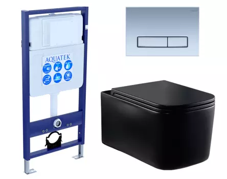 Комплект 3 в 1 инсталляция Акватек Standart 50 + Унитаз Vincea Ultra Rimless VT1-32MB черный с кнопкой хром матовой INS-0000012 + VT1-32MB + KDI-0000024