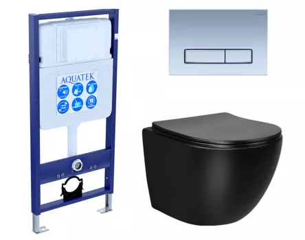 Комплект 3 в 1 инсталляция Акватек Standart 50 + Унитаз Vincea Globo VT1-14SMB черный с кнопкой хром матовой INS-0000012 + VT1-14SMB + KDI-0000024