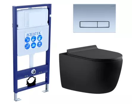 Комплект 3 в 1 инсталляция Акватек Standart 50 + Унитаз подвесной Aquanet Cetus 287008 черный с кнопкой хром матовой INS-0000012 + 287008 + KDI-0000024