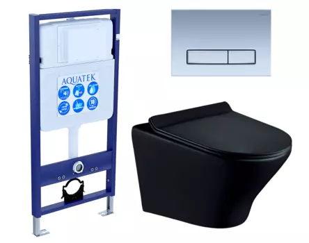 Комплект 3 в 1 инсталляция Акватек Standart 50 + Унитаз подвесной Esbano Aster ESUPASTEBM черный с кнопкой хром матовой INS-0000012 + ESUPASTEBM + KDI-0000024