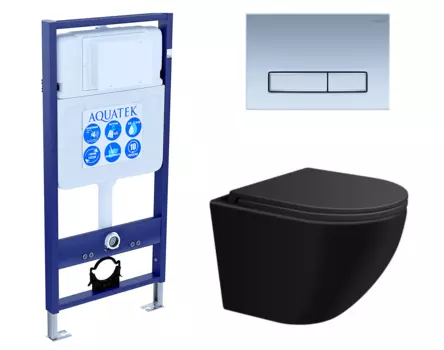 Комплект 3 в 1 инсталляция Акватек Standart 50 + Подвесной унитаз SinteSi EVI черный с кнопкой хром матовой INS-0000012 + SIN-TS-EVI-151BM + KDI-0000024