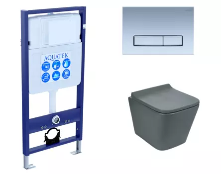 Комплект 3 в 1 инсталляция Акватек Standart 50 + Унитаз подвесной Weltwasser WW SK Gelbach 041 MT-GR серый с кнопкой хром матовой INS-0000012 + 10000008263 + KDI-0000024