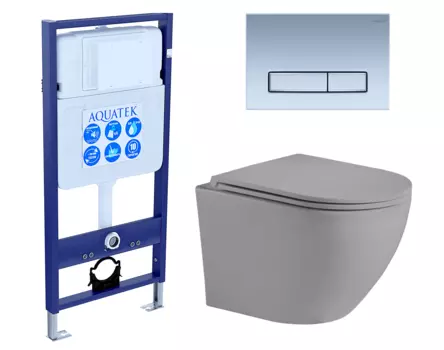 Комплект 3 в 1 инсталляция Акватек Standart 50 + Унитаз подвесной Weltwasser WW Merzbach 043 MT-GR серый с кнопкой хром матовой INS-0000012 + 10000003708 + KDI-0000024