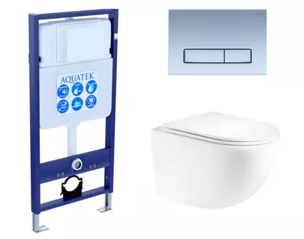 Комплект 3 в 1 инсталляция Акватек Standart 50 + Унитаз подвесной Enio Unico EN3103895 с кнопкой хром матовой INS-0000012 + EN3103895 + KDI-0000024