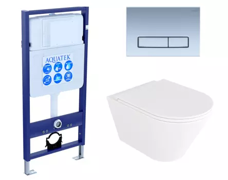 Комплект 3 в 1 инсталляция Акватек Standart 50 + Унитаз подвесной Enio Cento EN4280110 с кнопкой хром матовой INS-0000012 + EN4280110 + KDI-0000024