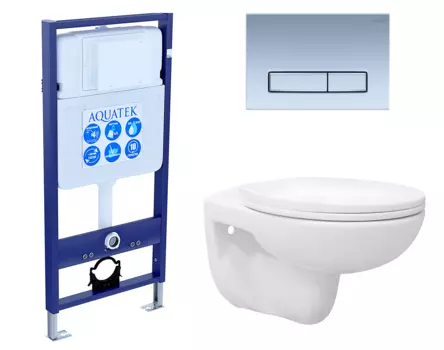 Комплект 3 в 1 инсталляция Акватек Standart 50 + Унитаз подвесной Enio Ekos EN0170571 с кнопкой хром матовой INS-0000012 + EN0170571 + KDI-0000024