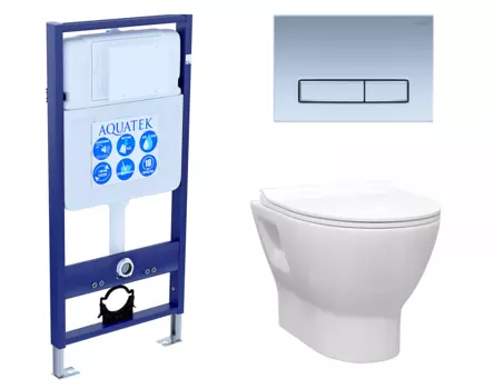 Комплект 3 в 1 инсталляция Акватек Standart 50 + Унитаз подвесной Enio Nativo EN1270551 с кнопкой хром матовой INS-0000012 + EN1270551 + KDI-0000024