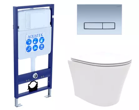 Комплект 3 в 1 инсталляция Акватек Standart 50 + Унитаз подвесной Enio Neo EN5370588 с кнопкой хром матовой INS-0000012 + EN5370588 + KDI-0000024