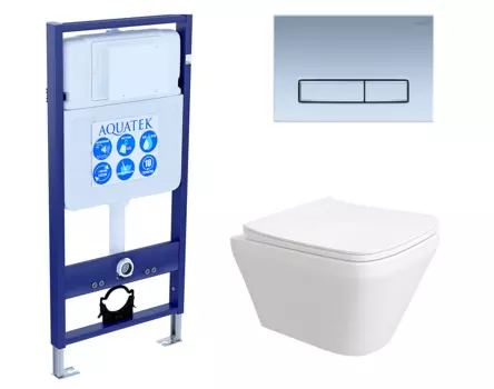 Комплект 3 в 1 инсталляция Акватек Standart 50 + Унитаз подвесной Enio Vicino EN9170544 с кнопкой хром матовой INS-0000012 + EN9170544 + KDI-0000024