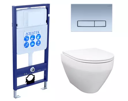 Комплект 3 в 1 инсталляция Акватек Standart 50 + Унитаз подвесной Enio Cono EN2870522 с кнопкой хром матовой INS-0000012 + EN2870522 + KDI-0000024