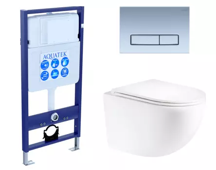 Комплект 3 в 1 инсталляция Акватек Standart 50 + Унитаз подвесной Enio Unico Tornado EN2105073 с кнопкой хром матовой INS-0000012 + EN2105073 + KDI-0000024