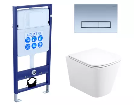 Комплект 3 в 1 инсталляция Акватек Standart 50 + Унитаз подвесной Enio Binario Tornado EN4180237 с кнопкой хром матовой INS-0000012 + EN4180237 + KDI-0000024